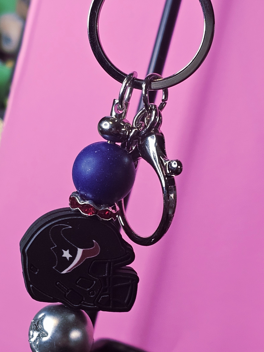 NFL Houstin Texans Football SPARKLY Custom Beaded Keychain